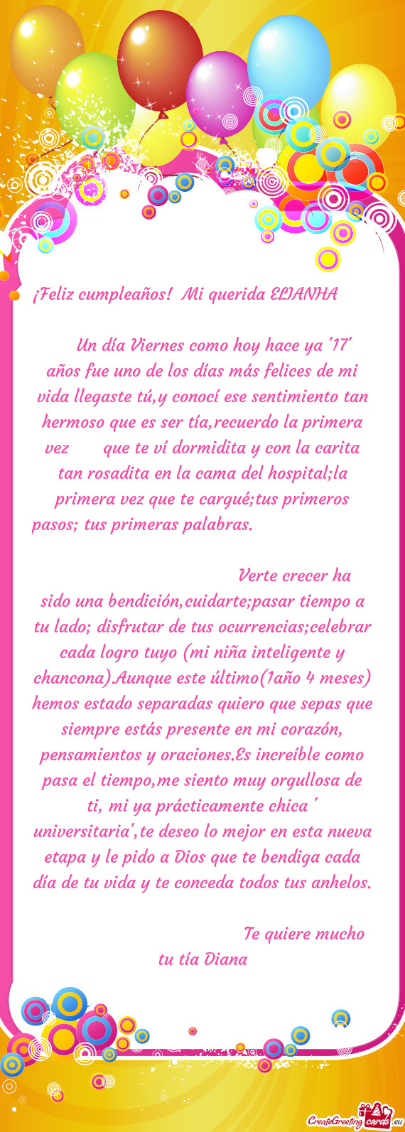 ?Feliz cumpleaños! Mi querida ELIANHA    Un día Viernes como hoy hace ya "17" años fu