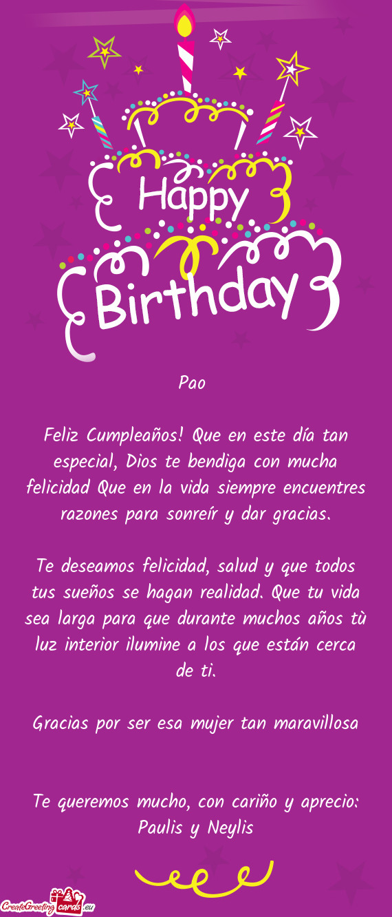 Feliz Cumpleaños! Que en este día tan especial, Dios te bendiga con mucha felicidad Que en la vida