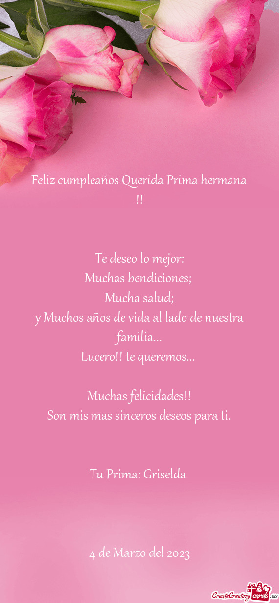 Feliz cumpleaños Querida Prima hermana