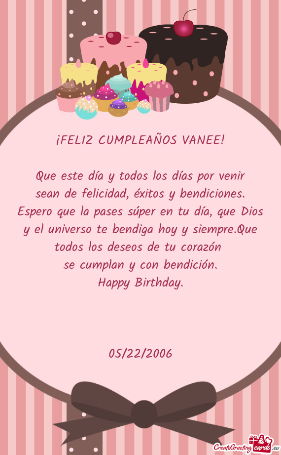 ¡FELIZ CUMPLEAÑOS VANEE