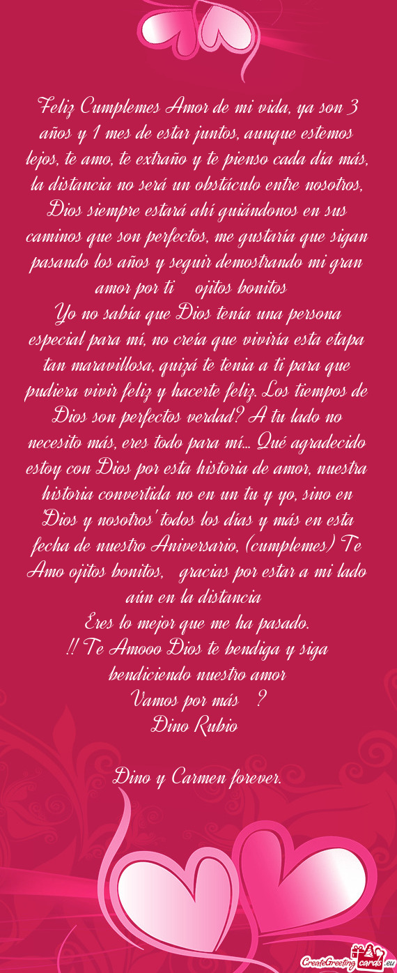 Feliz Cumplemes Amor de mi vida, ya son 3 años y 1 mes de estar juntos, aunque estemos lejos, te am