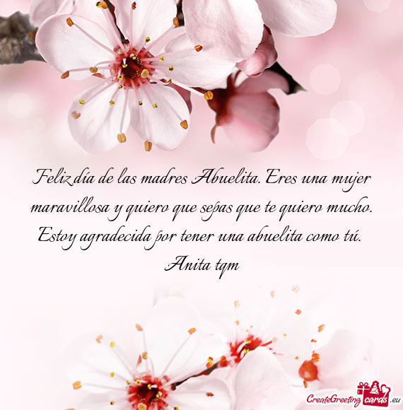 Feliz día de las madres Abuelita. Eres una mujer maravillosa y quiero que sepas que te quiero mucho