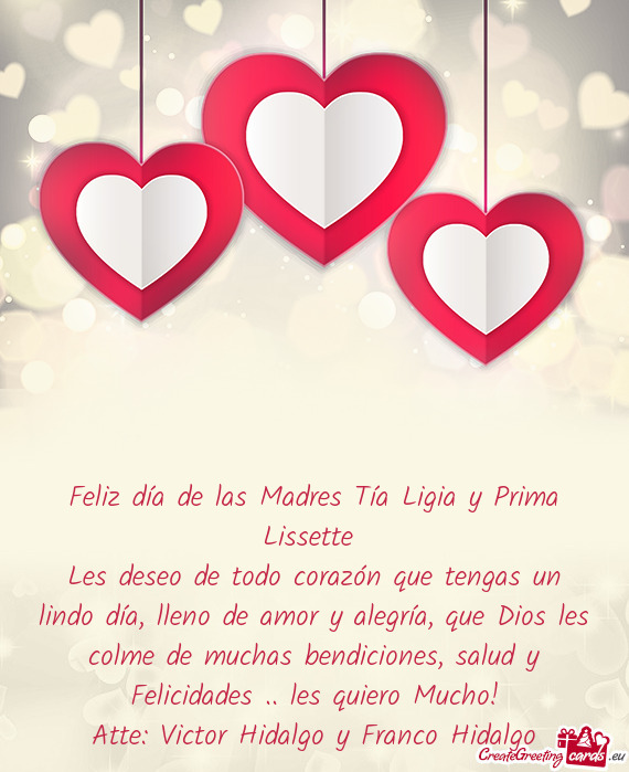 Feliz día de las Madres Tía Ligia y Prima Lissette