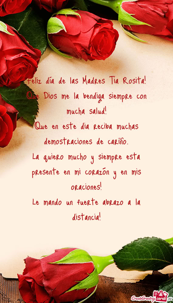 Feliz día de las Madres Tia Rosita! Que Dios me la bendiga siempre con mucha salud