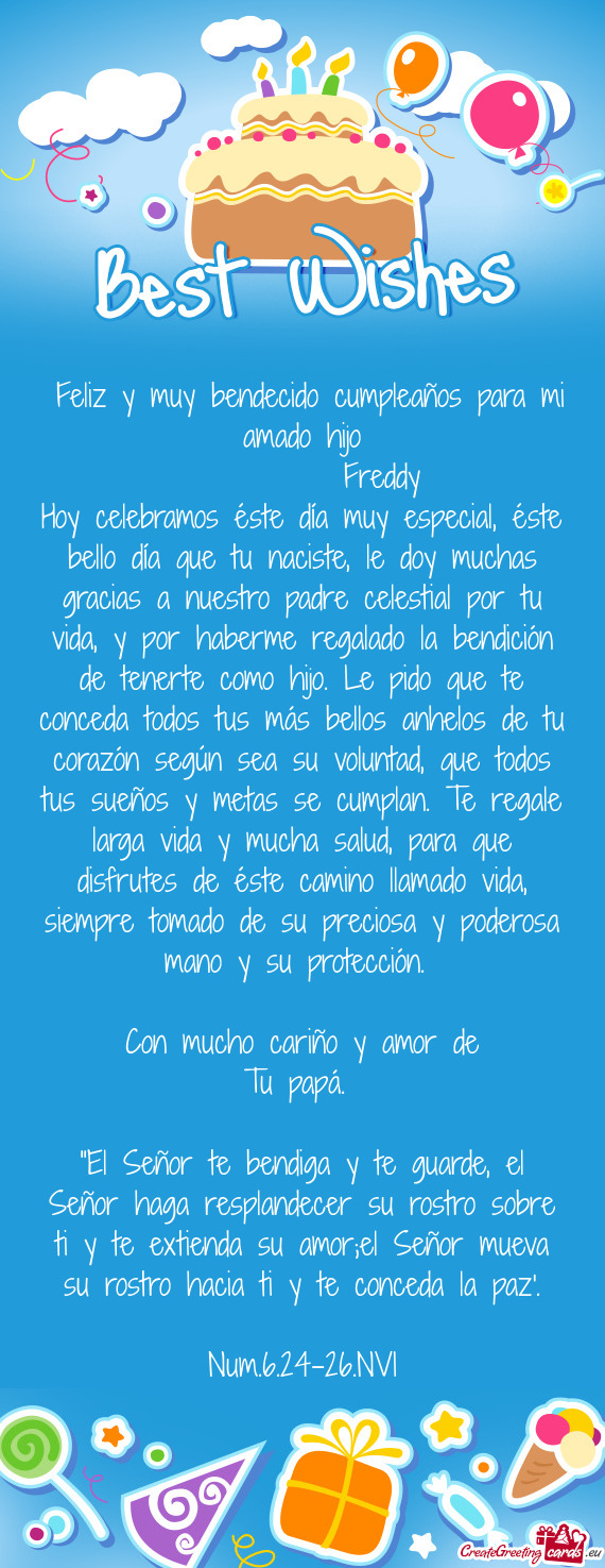 ‭Feliz y muy bendecido cumpleaños para mi amado hijo