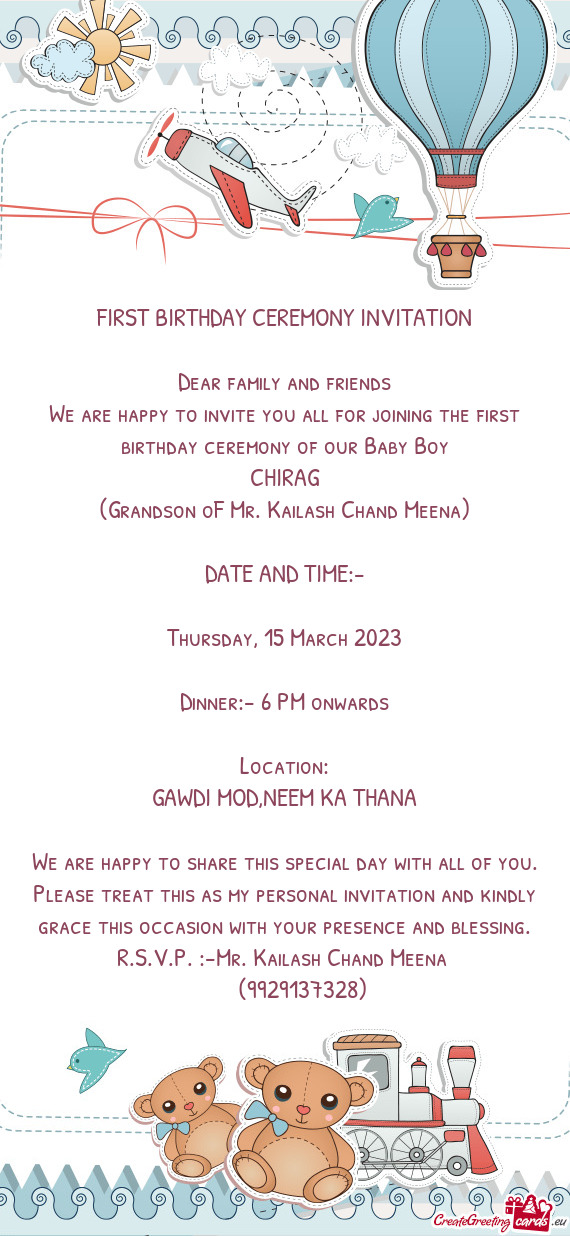 FIRST BIRTHDAY CEREMONY INVITATION