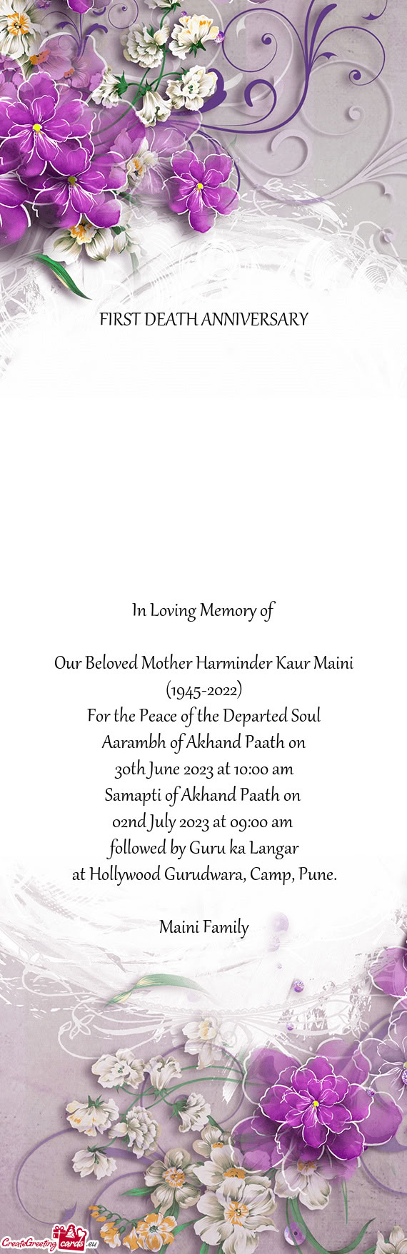 FIRST DEATH ANNIVERSARY