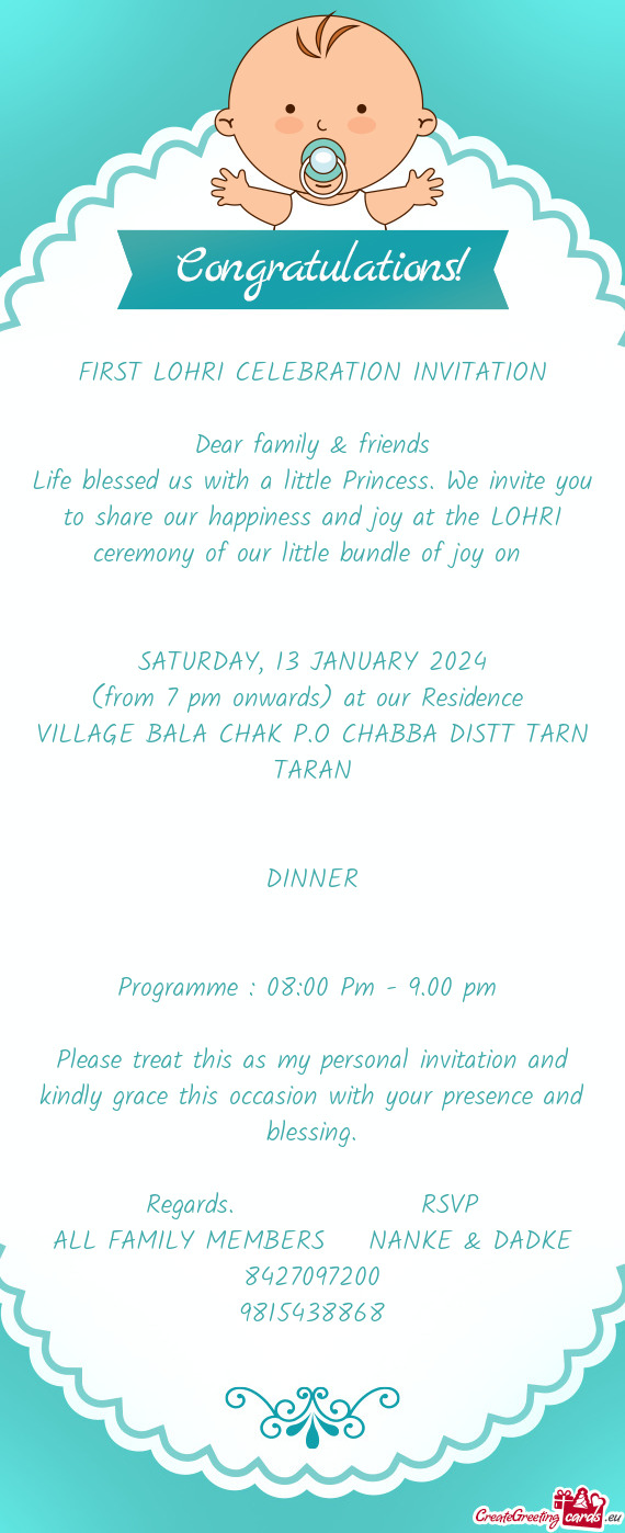 FIRST LOHRI CELEBRATION INVITATION