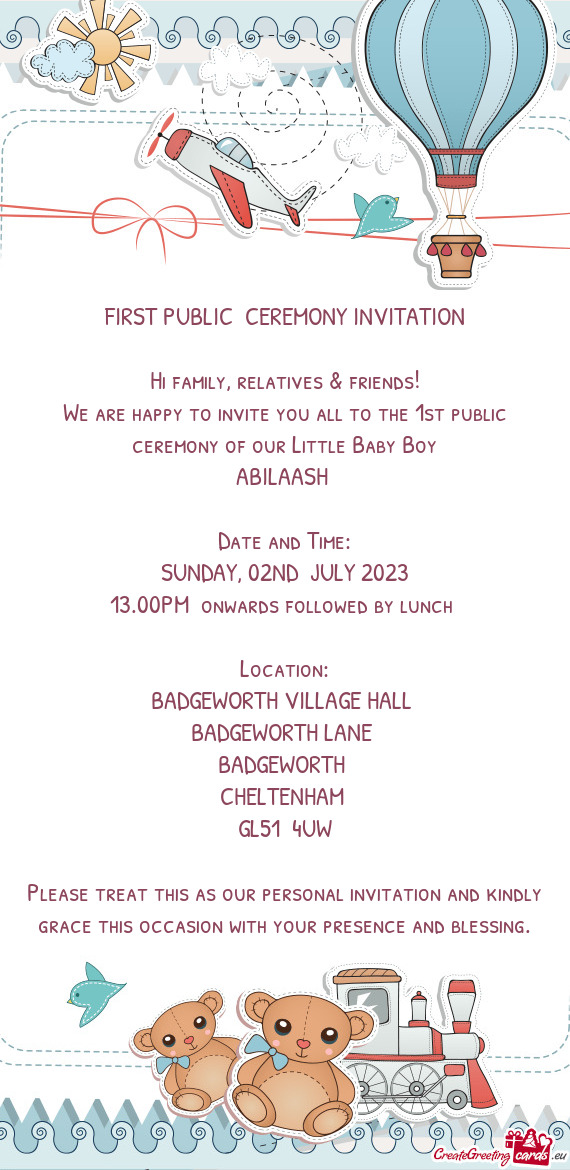 FIRST PUBLIC CEREMONY INVITATION