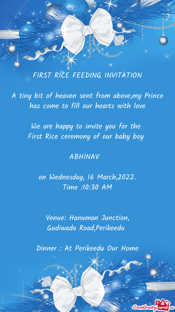 FIRST RICE FEEDING INVITATION    A tiny bit of heaven sent