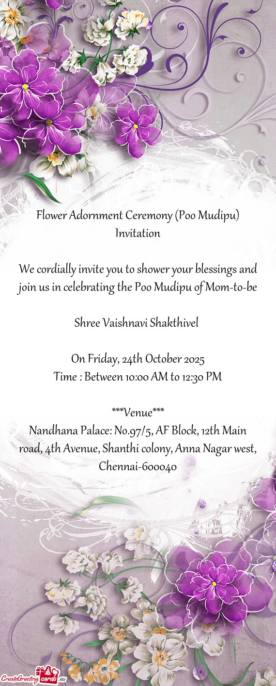 Flower Adornment Ceremony (Poo Mudipu) Invitation