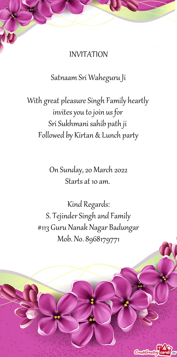 Followed by Kirtan & Lunch party