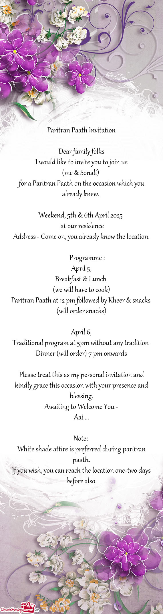 For a Paritran Paath on the occasion which you already knew