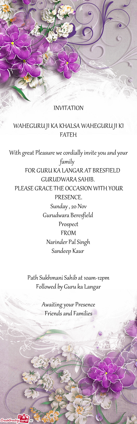 FOR GURU KA LANGAR AT BRESFIELD GURUDWARA SAHIB