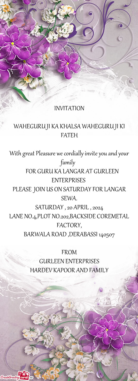FOR GURU KA LANGAR AT GURLEEN ENTERPRISES