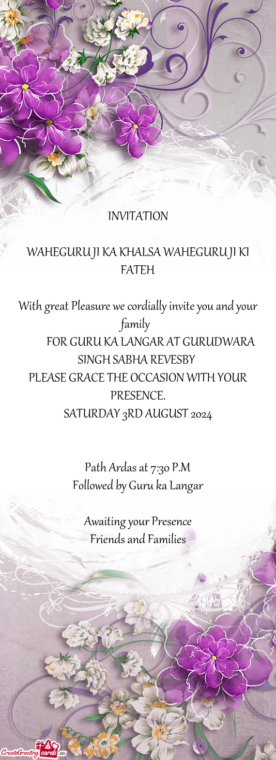 FOR GURU KA LANGAR AT GURUDWARA SINGH SABHA REVESBY