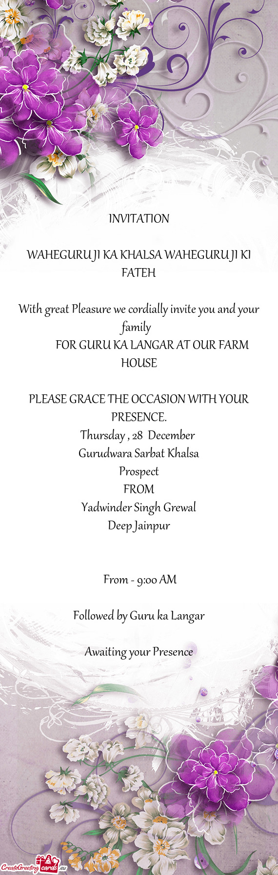 FOR GURU KA LANGAR AT OUR FARM HOUSE