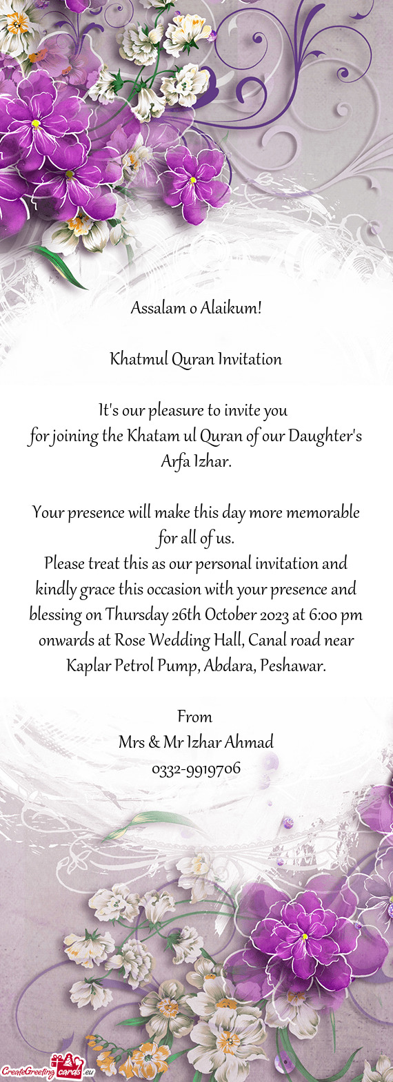 For joining the Khatam ul Quran of our Daughter