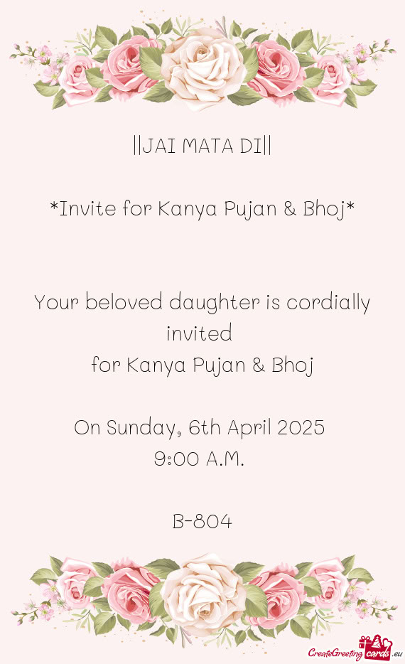 For Kanya Pujan & Bhoj On Sunday
