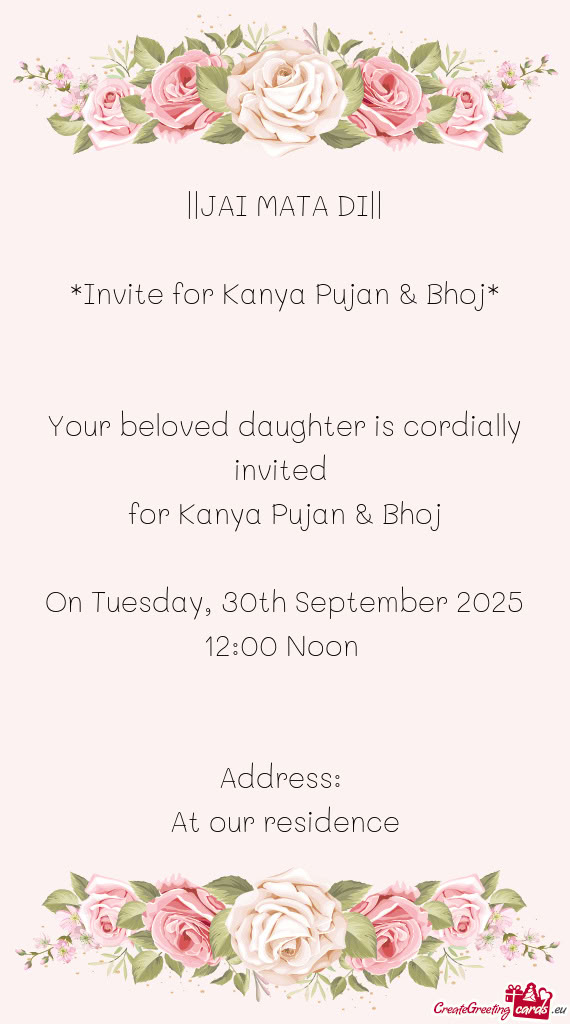 For Kanya Pujan & Bhoj On Tuesday