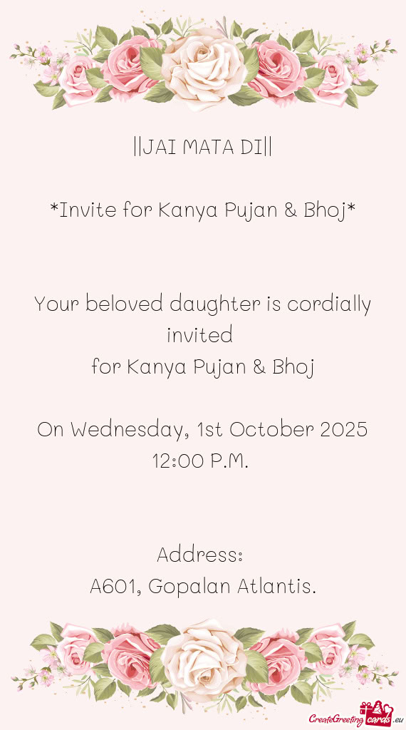 For Kanya Pujan & Bhoj On Wednesday