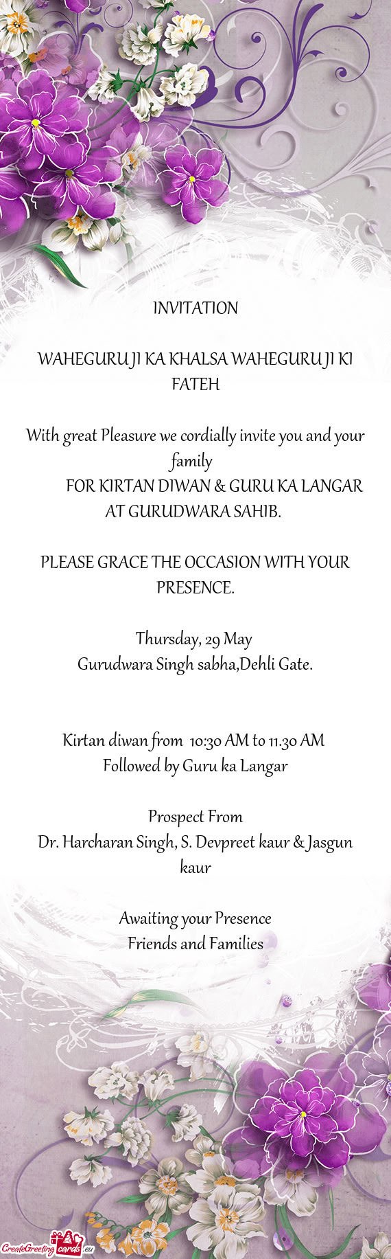 FOR KIRTAN DIWAN & GURU KA LANGAR AT GURUDWARA SAHIB