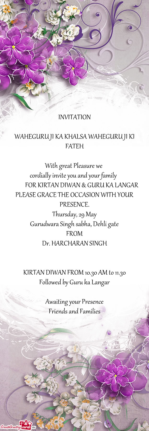 FOR KIRTAN DIWAN & GURU KA LANGAR