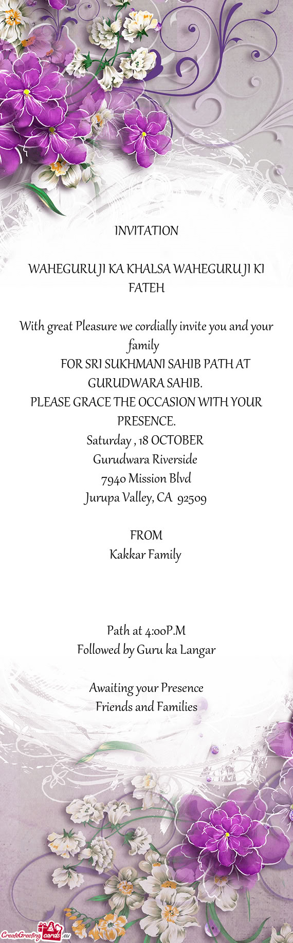 FOR SRI SUKHMANI SAHIB PATH AT GURUDWARA SAHIB