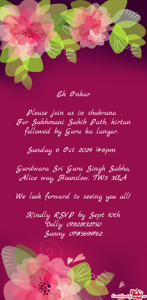 For Sukhmani Sahib Path, kirtan followed by Guru ka langar