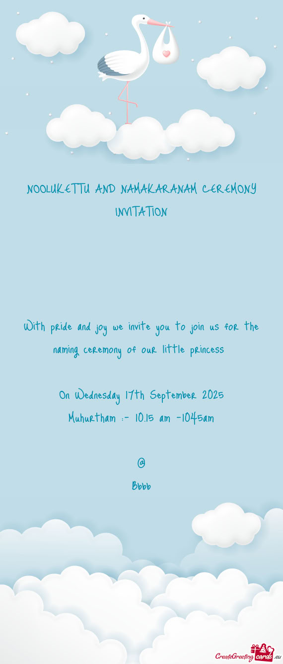 For the naming ceremony of our little princess  On Wednesday 17th September 2025 Muhurtham