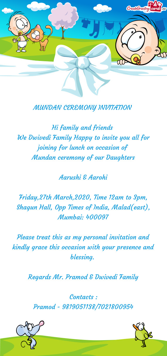 Friday,27th March,2020, Time 12am to 3pm, Shagun Hall, Opp Times of India, Malad(east), Mumbai: 4000