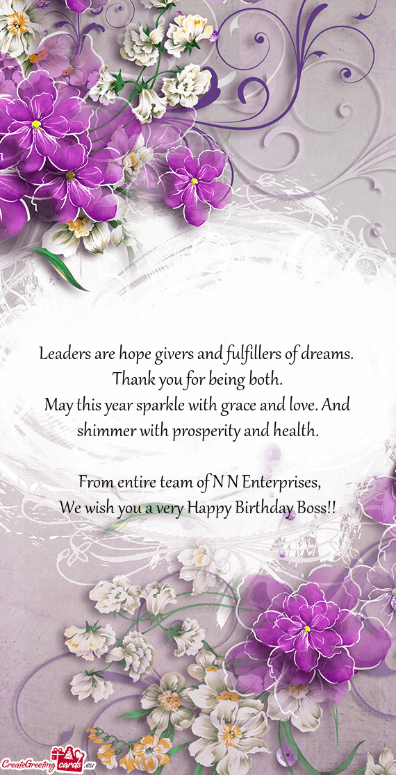 From entire team of N N Enterprises