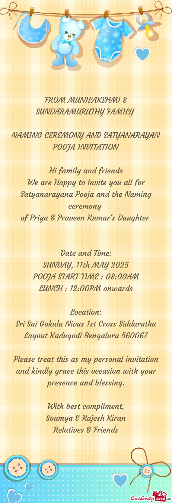 FROM MUNILAKSHMI & SUNDARAMURUTHY FAMILY