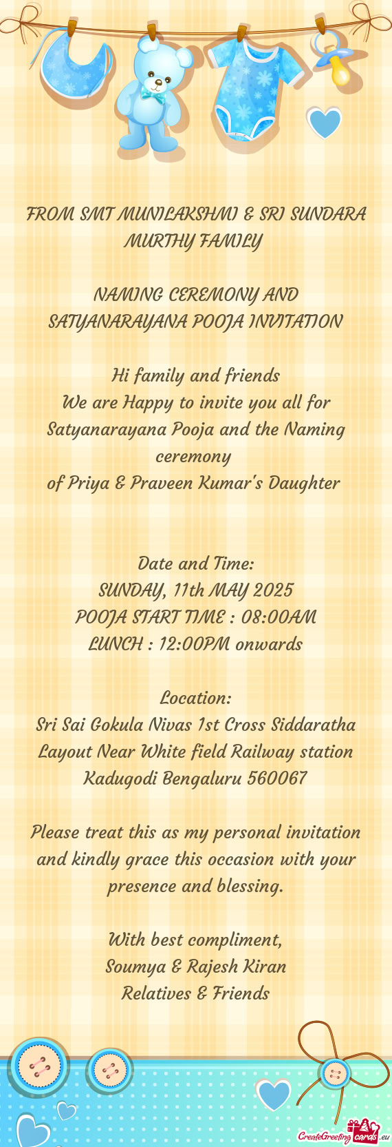 FROM SMT MUNILAKSHMI & SRI SUNDARA MURTHY FAMILY