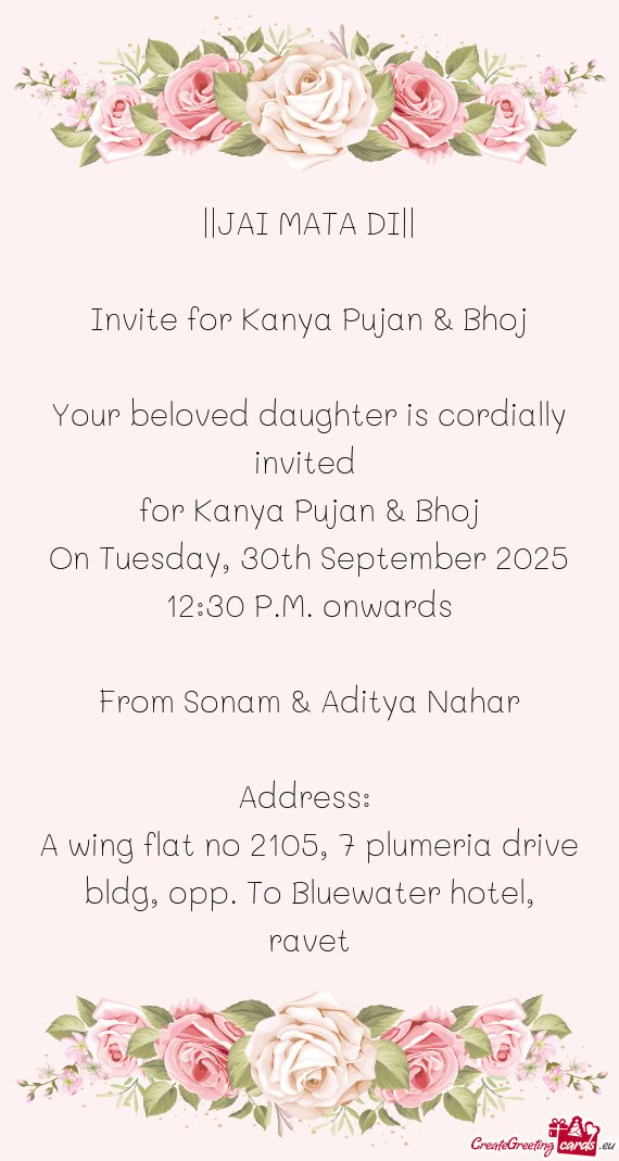 From Sonam & Aditya Nahar