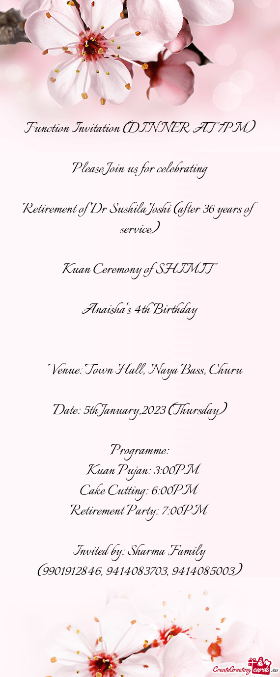 Function Invitation (DINNER AT 7PM)