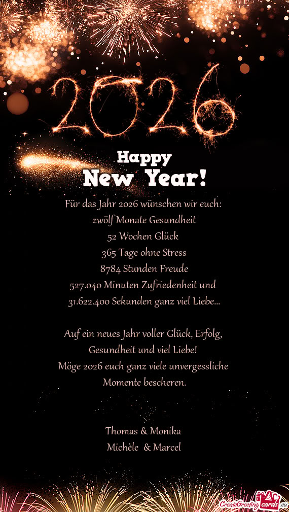 Für das Jahr 2026 wünschen wir euch