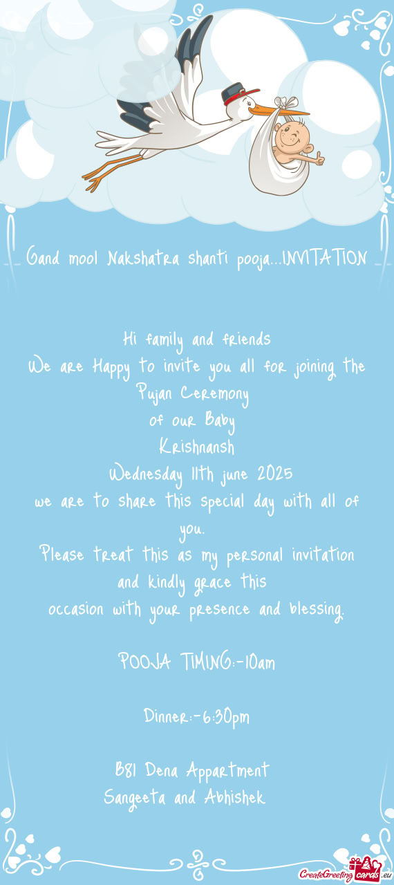 Gand mool Nakshatra shanti pooja...INVITATION