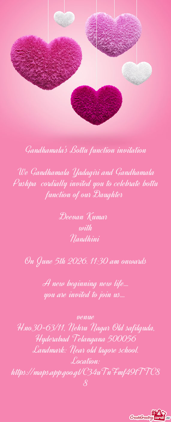 Gandhamala's Bottu function invitation