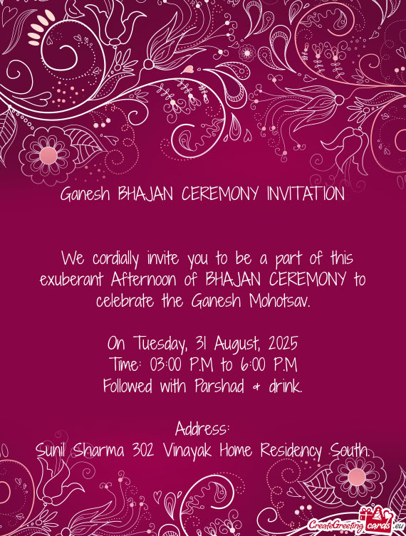 Ganesh BHAJAN CEREMONY INVITATION