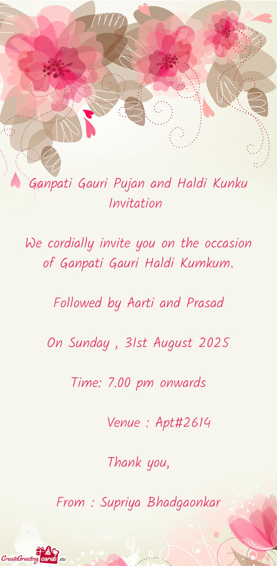 Ganpati Gauri Pujan and Haldi Kunku Invitation