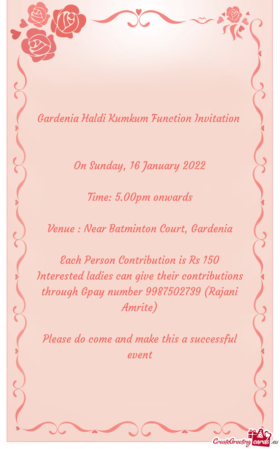 Gardenia Haldi Kumkum Function Invitation