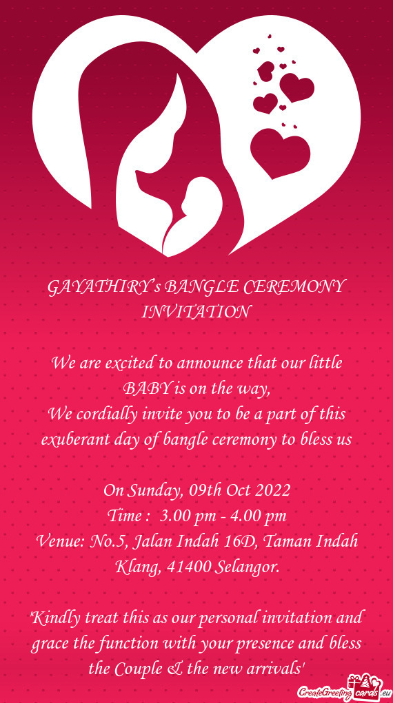 GAYATHIRY’s BANGLE CEREMONY INVITATION