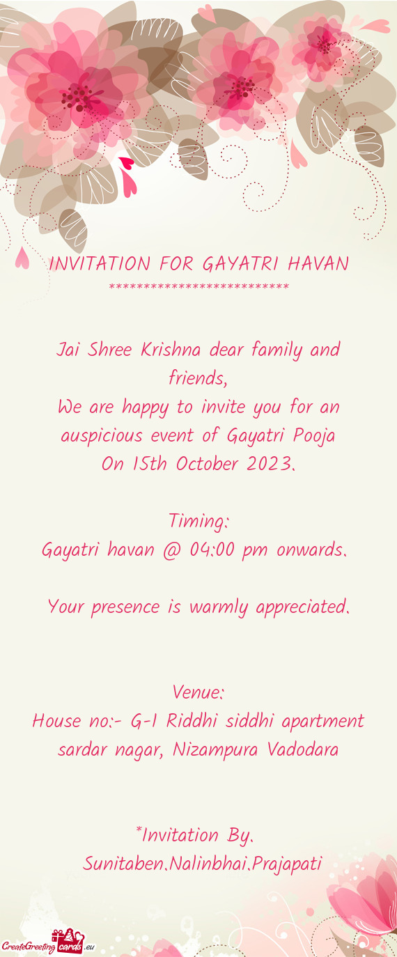 Gayatri havan @ 04:00 pm onwards