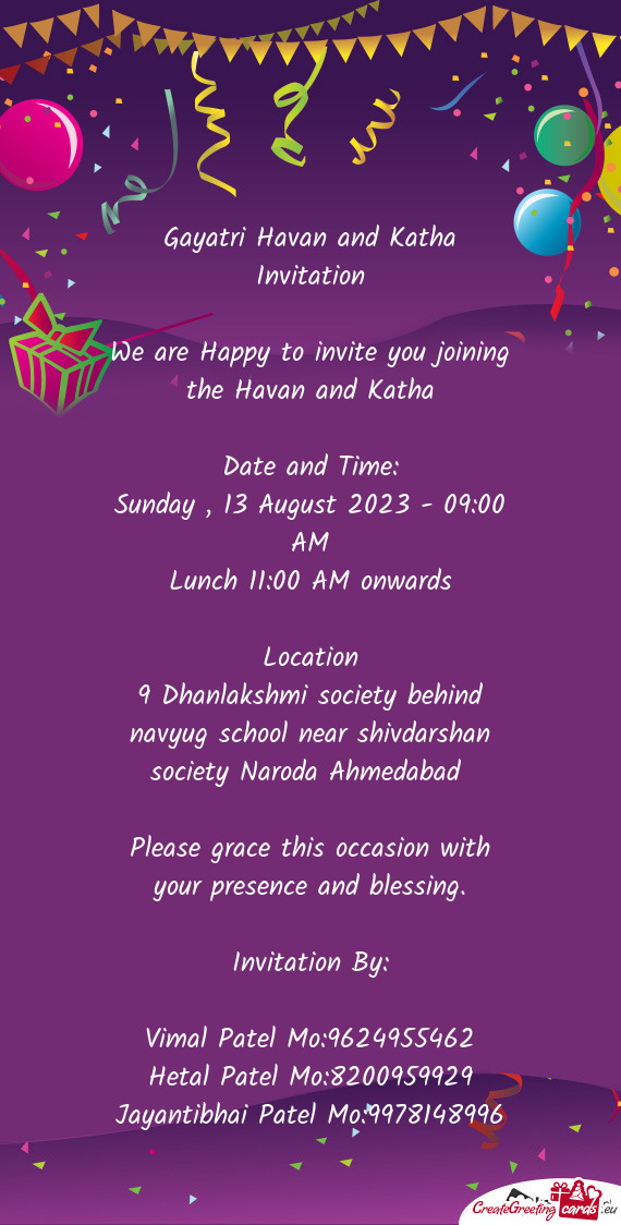 Gayatri Havan and Katha Invitation