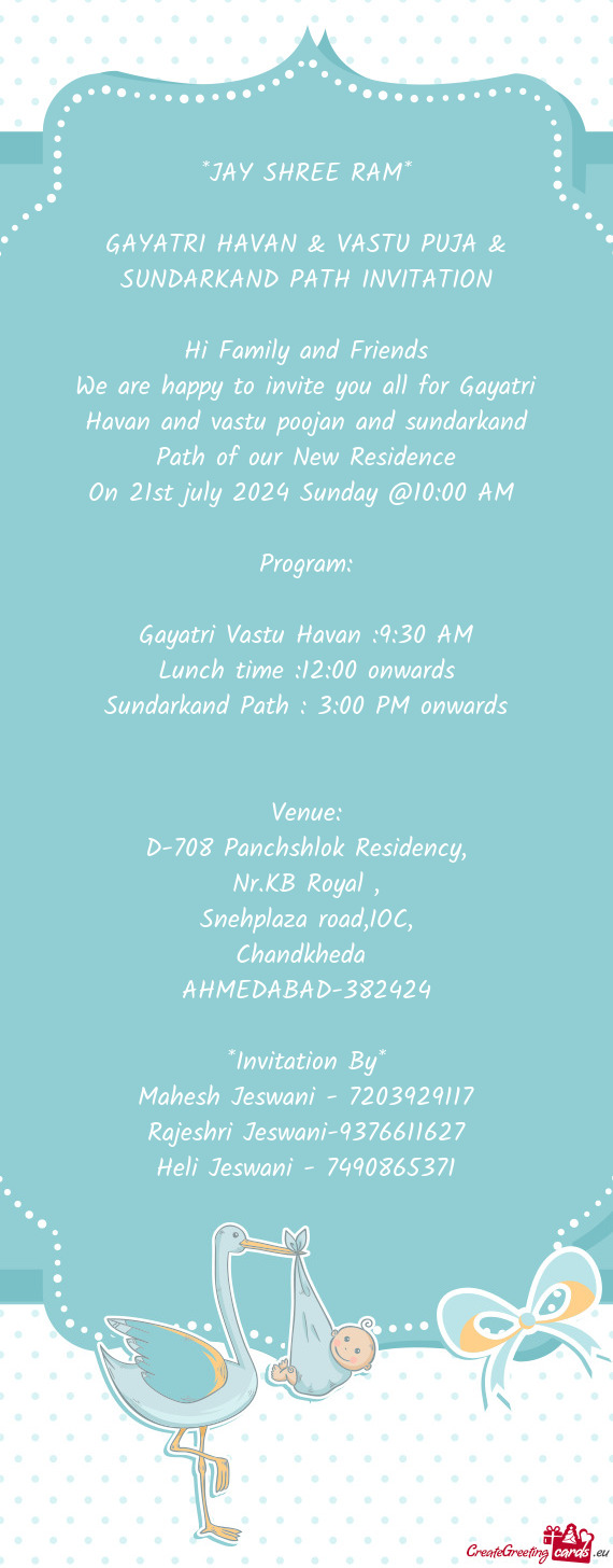 GAYATRI HAVAN & VASTU PUJA & SUNDARKAND PATH INVITATION