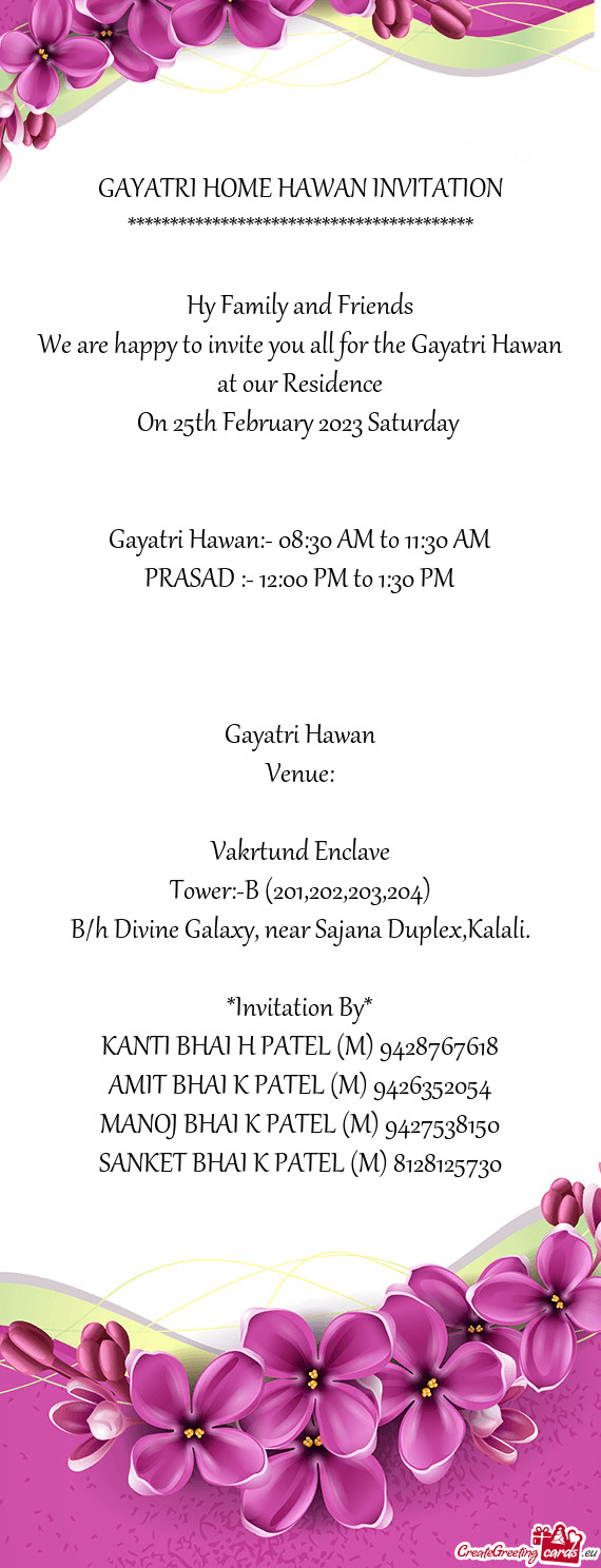 GAYATRI HOME HAWAN INVITATION