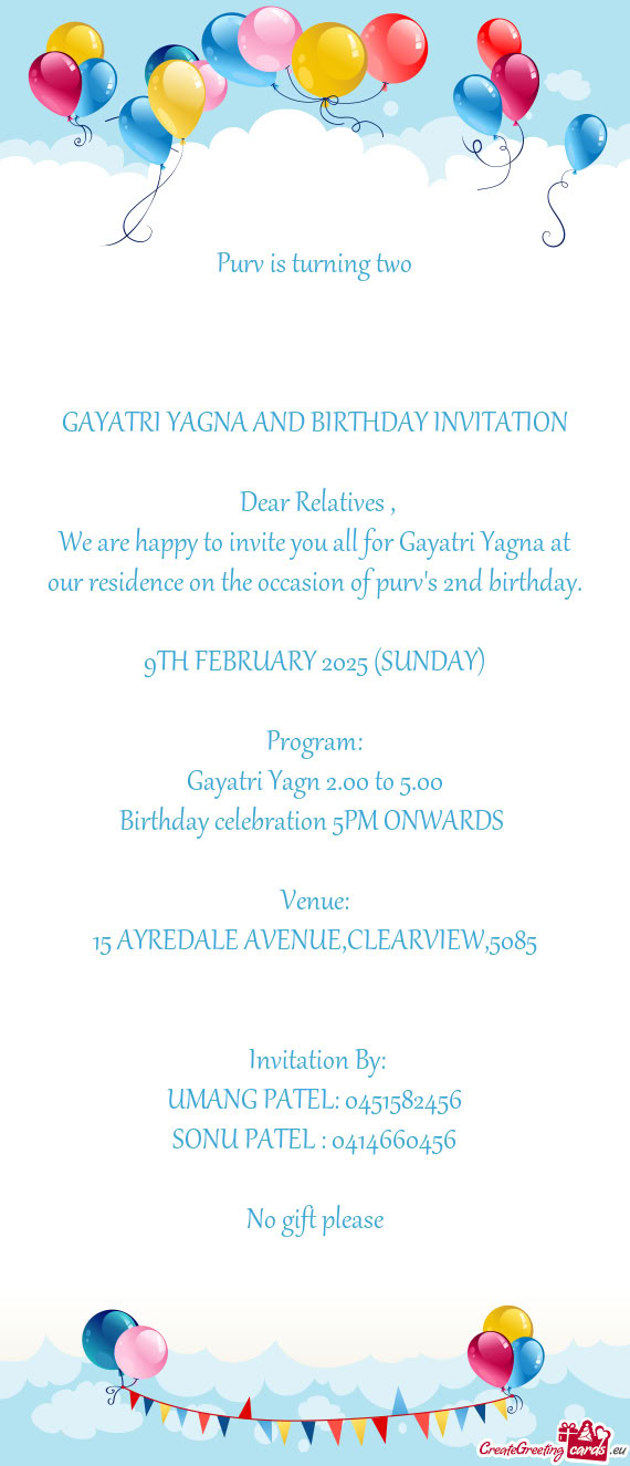 GAYATRI YAGNA AND BIRTHDAY INVITATION