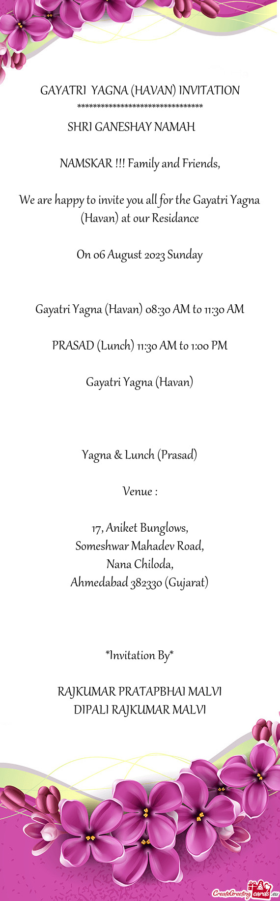 GAYATRI YAGNA (HAVAN) INVITATION