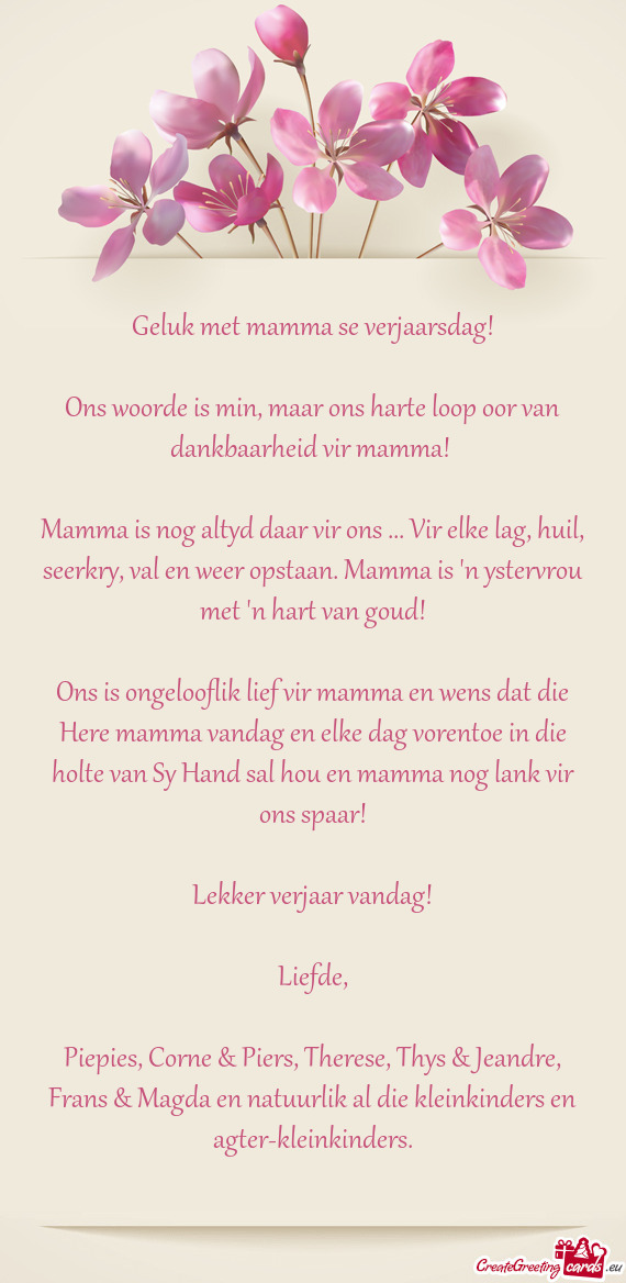 Geluk met mamma se verjaarsdag